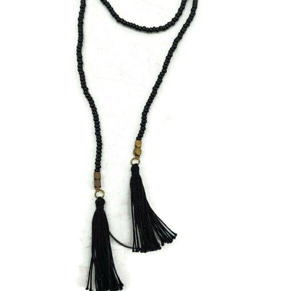 New Me to We Tassel Wrap Necklace Black Beaded - Picture 3 of 5